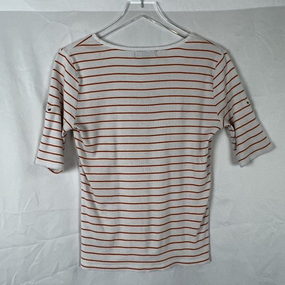 Lauren Ralph Lauren Womens White Orange Stripe Short Sleeve V-Neck Shirt Medium - Picture 8 of 10